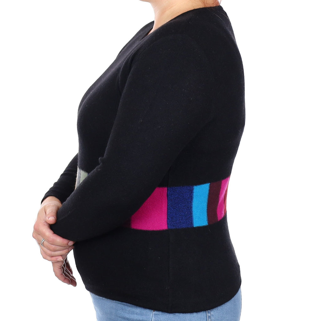 Black Colourful Stripe Cashmere Crew Neck Jumper Large