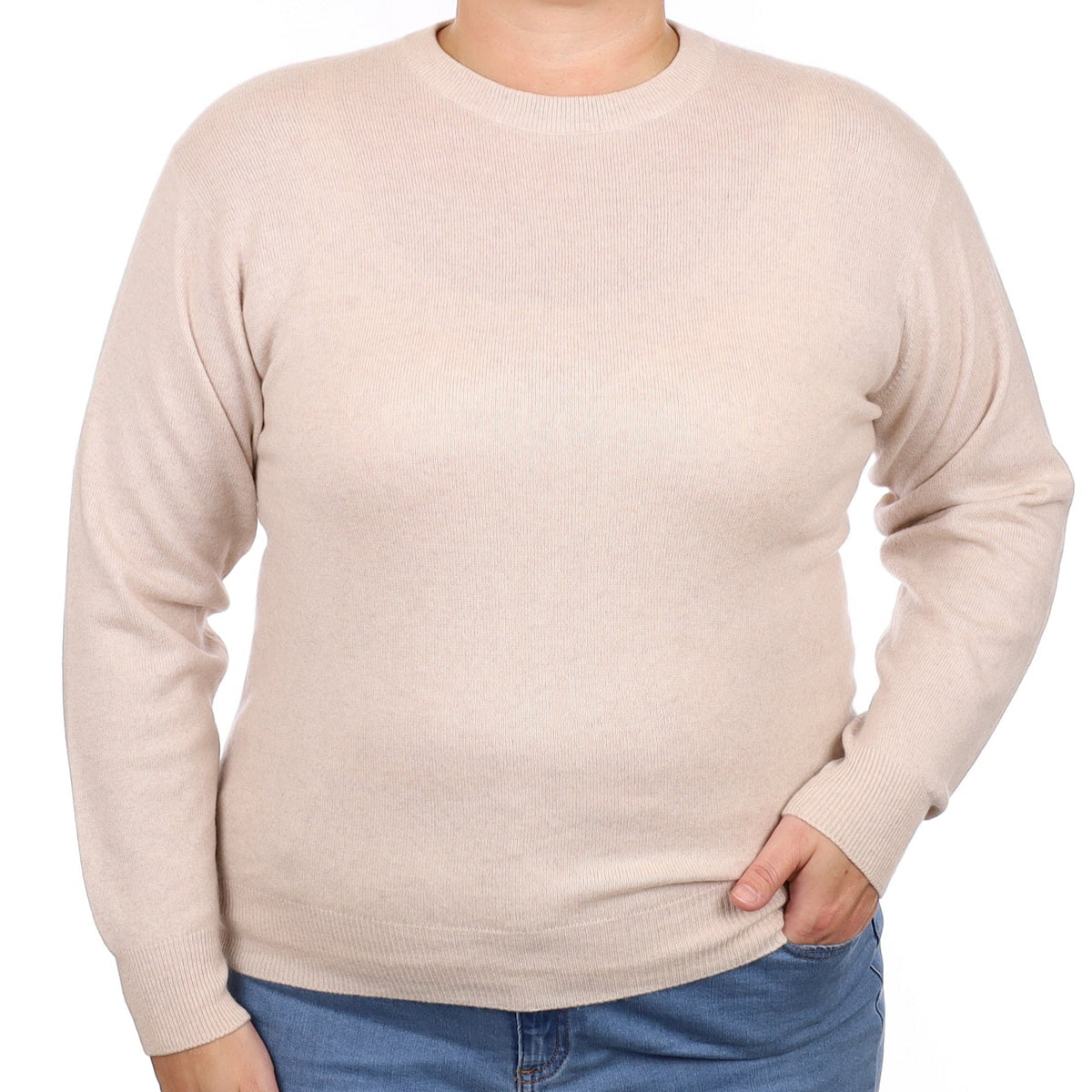 Oatmeal Cashmere Crew Neck Jumper Large
