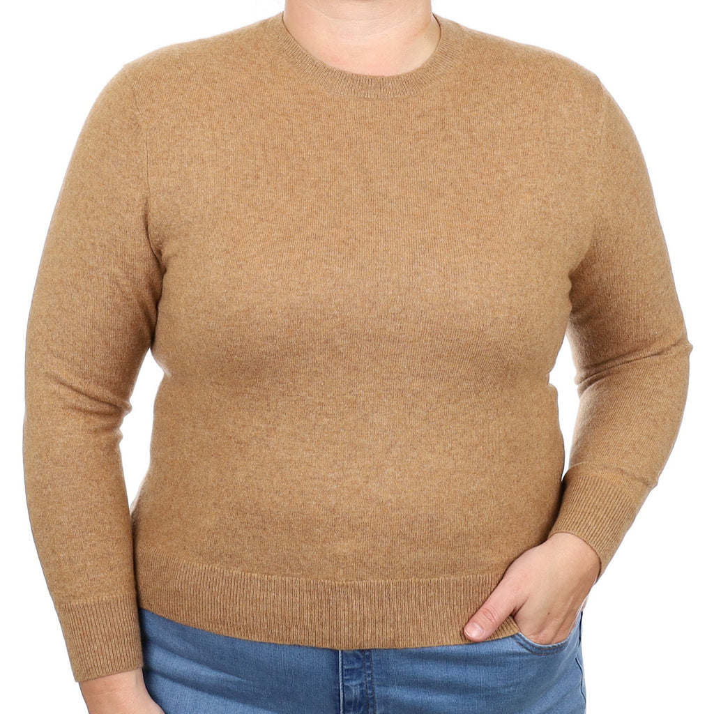 Toffee Brown Cashmere Crew Neck Jumper Large