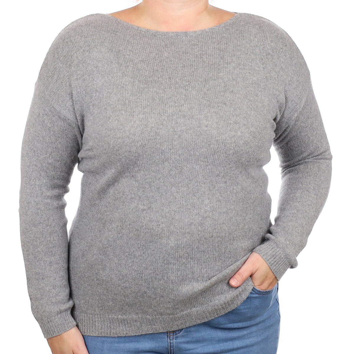 Italian Ash Grey Cashmere Crew Neck Jumper Large