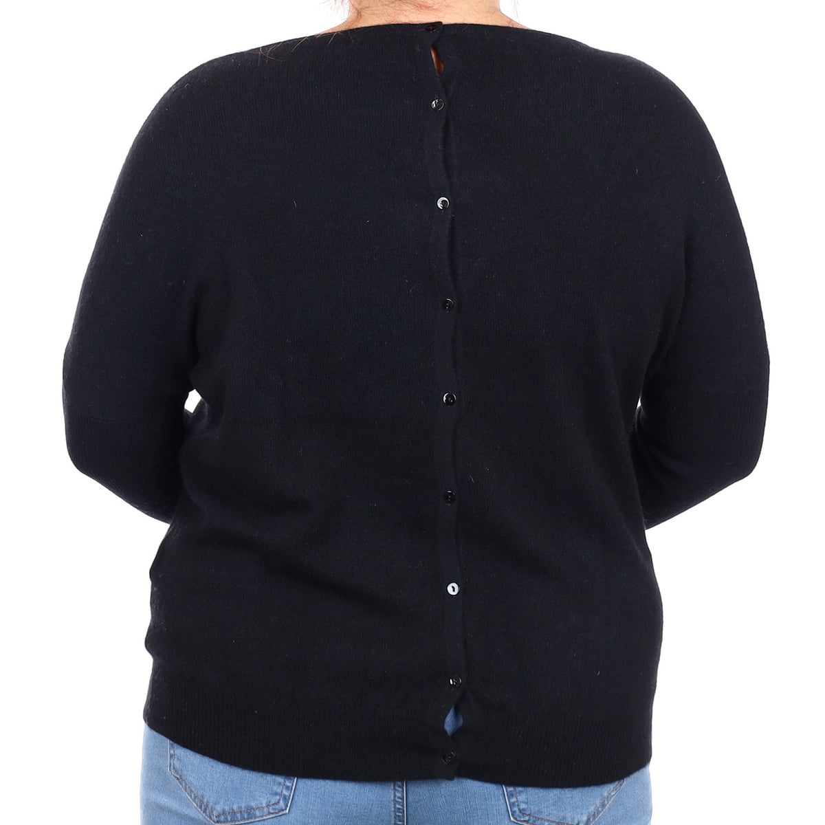 Black Button Back Cashmere Crew Neck Jumper Large