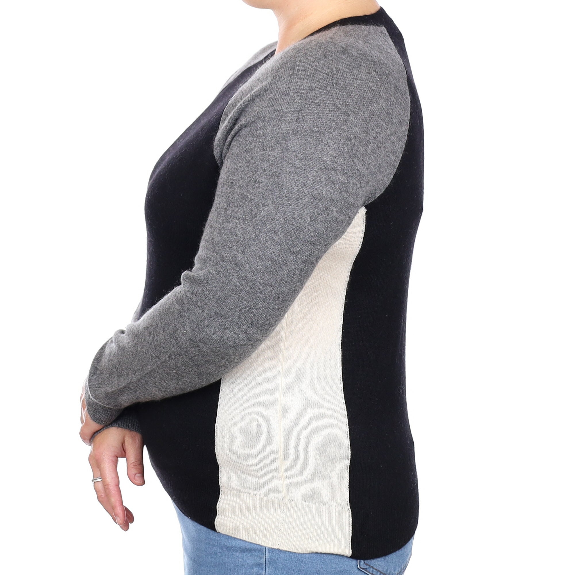 Black Colour Block Cashmere Crew Neck Jumper Large
