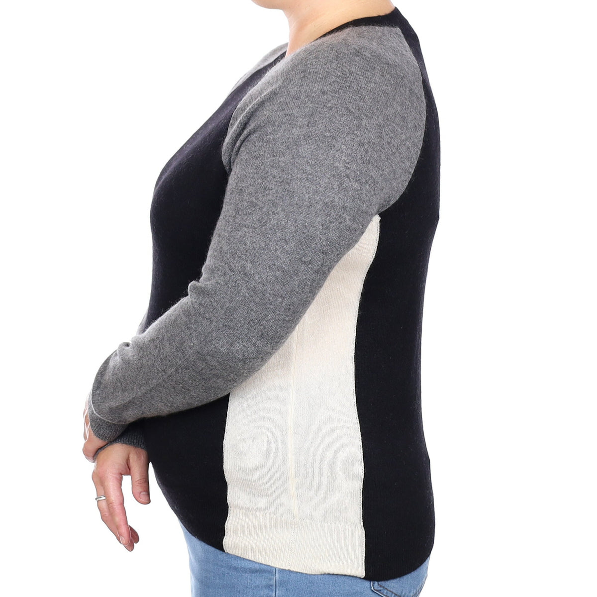 Black Colour Block Cashmere Crew Neck Jumper Large