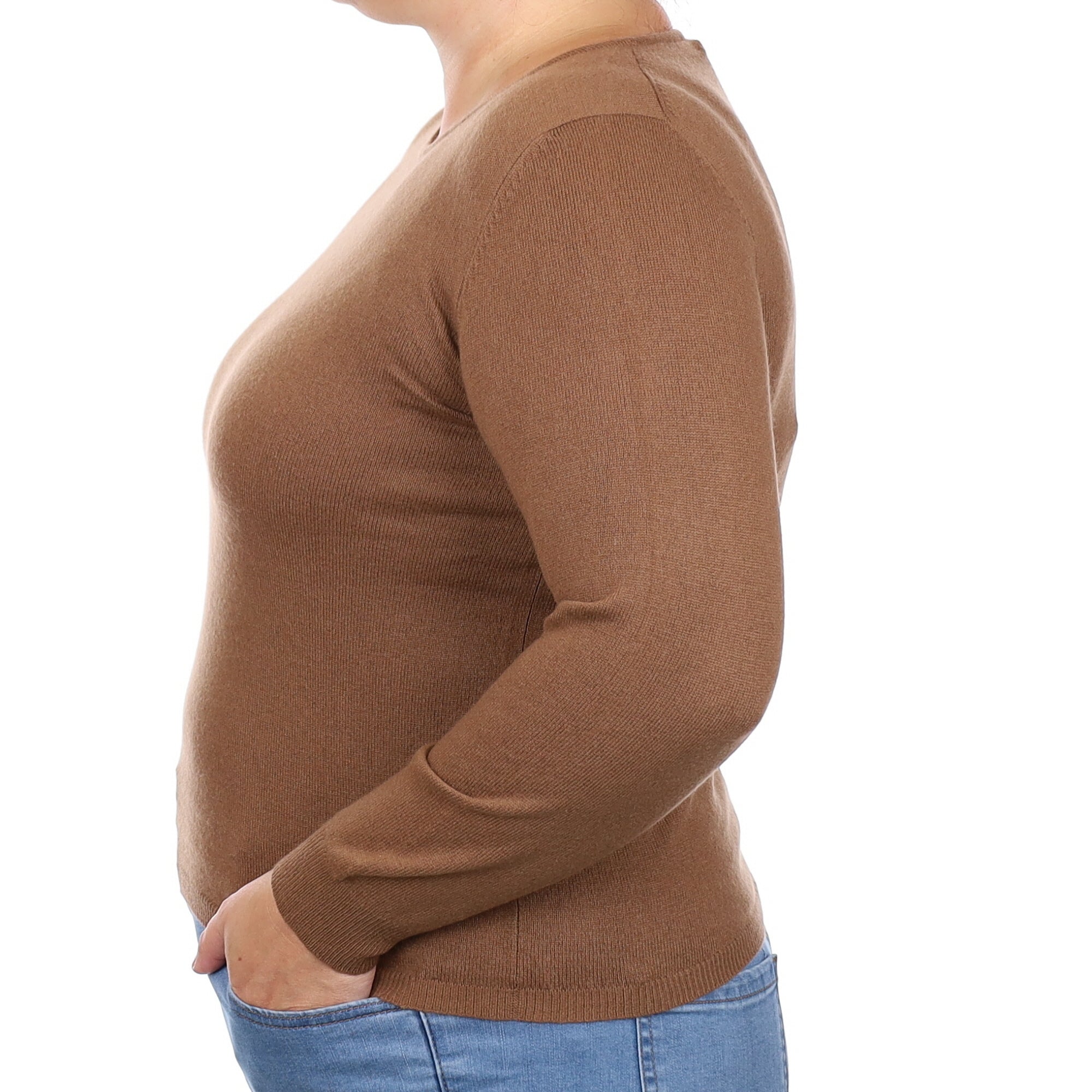 Nutmeg Brown Cashmere Crew Neck Jumper Large
