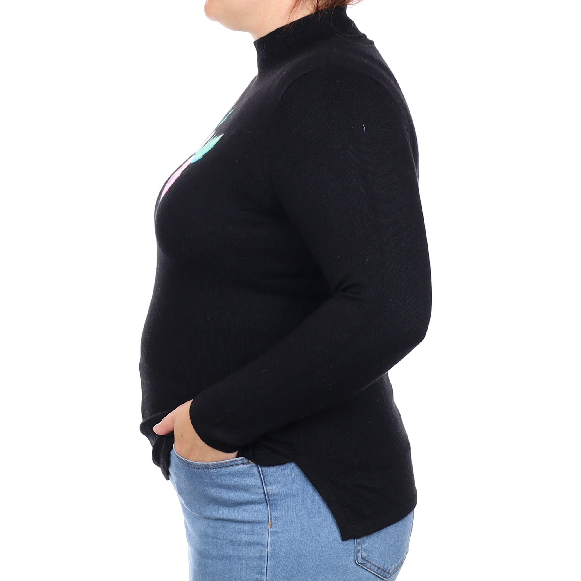 Black Floral Cashmere Turtleneck Jumper Large