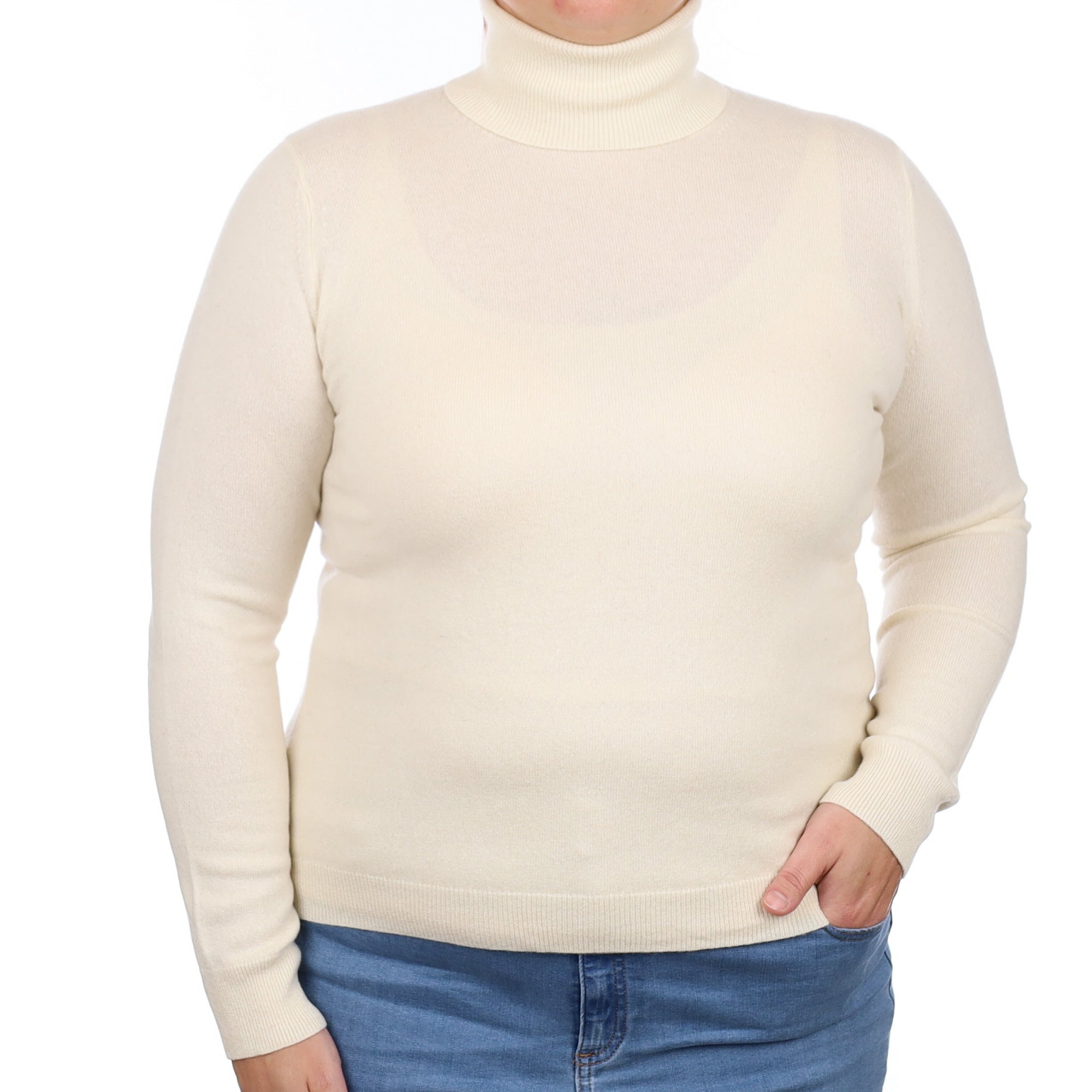 Vanilla Cream Cashmere Polo Neck Jumper Large