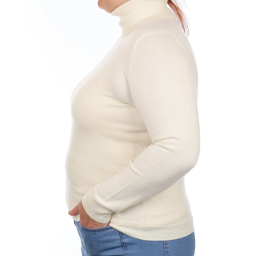 Vanilla Cream Cashmere Polo Neck Jumper Large
