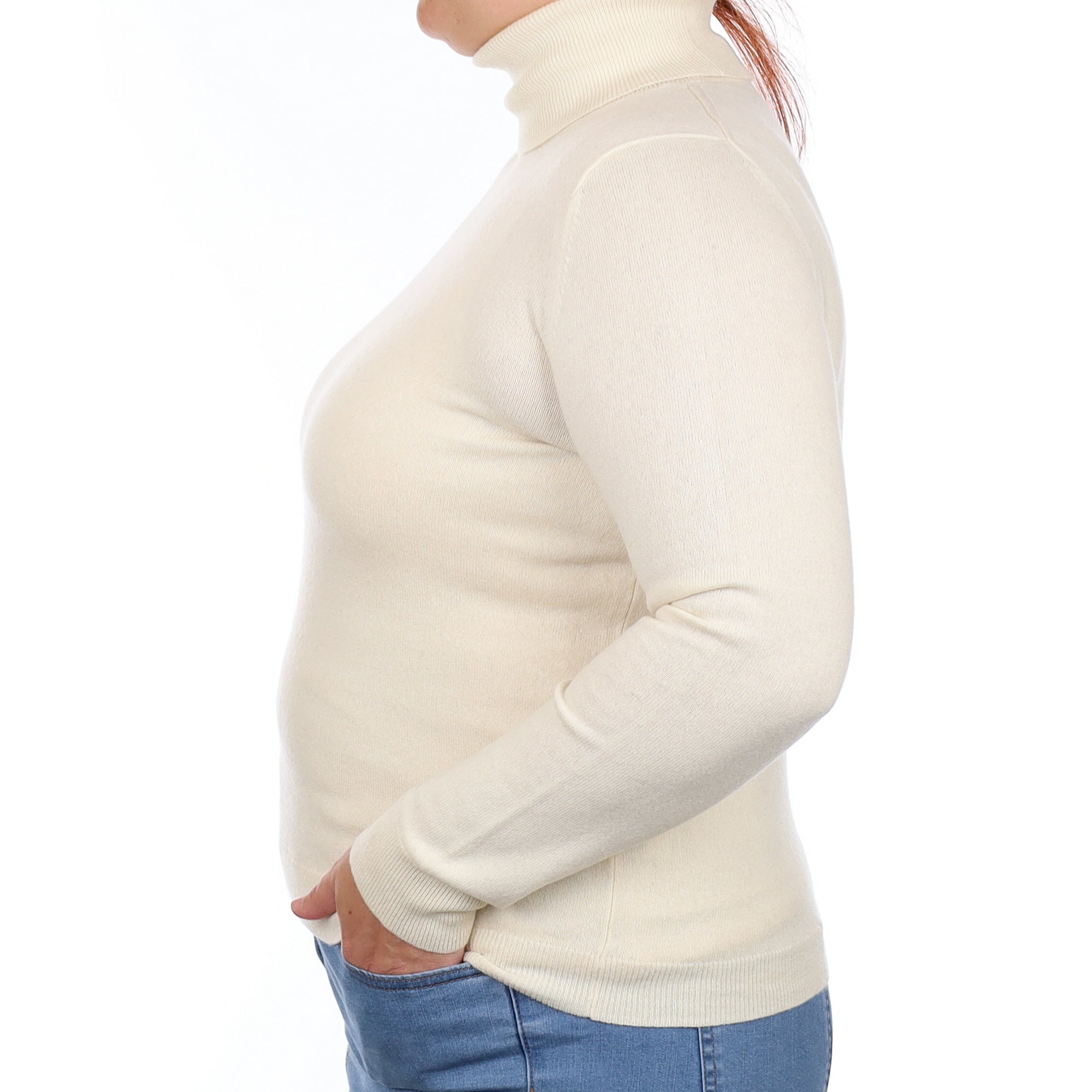 Vanilla Cream Cashmere Polo Neck Jumper Large