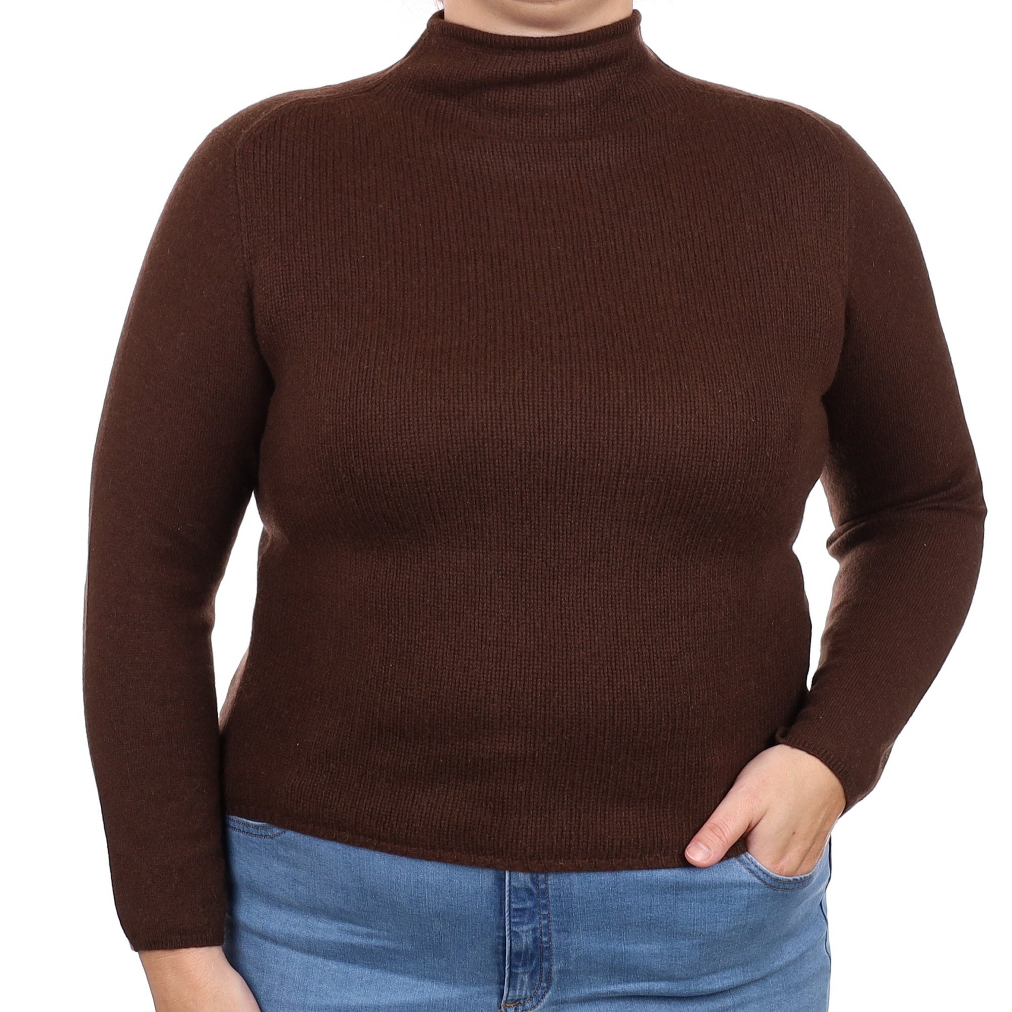 Chocolate Brown Cashmere Turtleneck Jumper Large