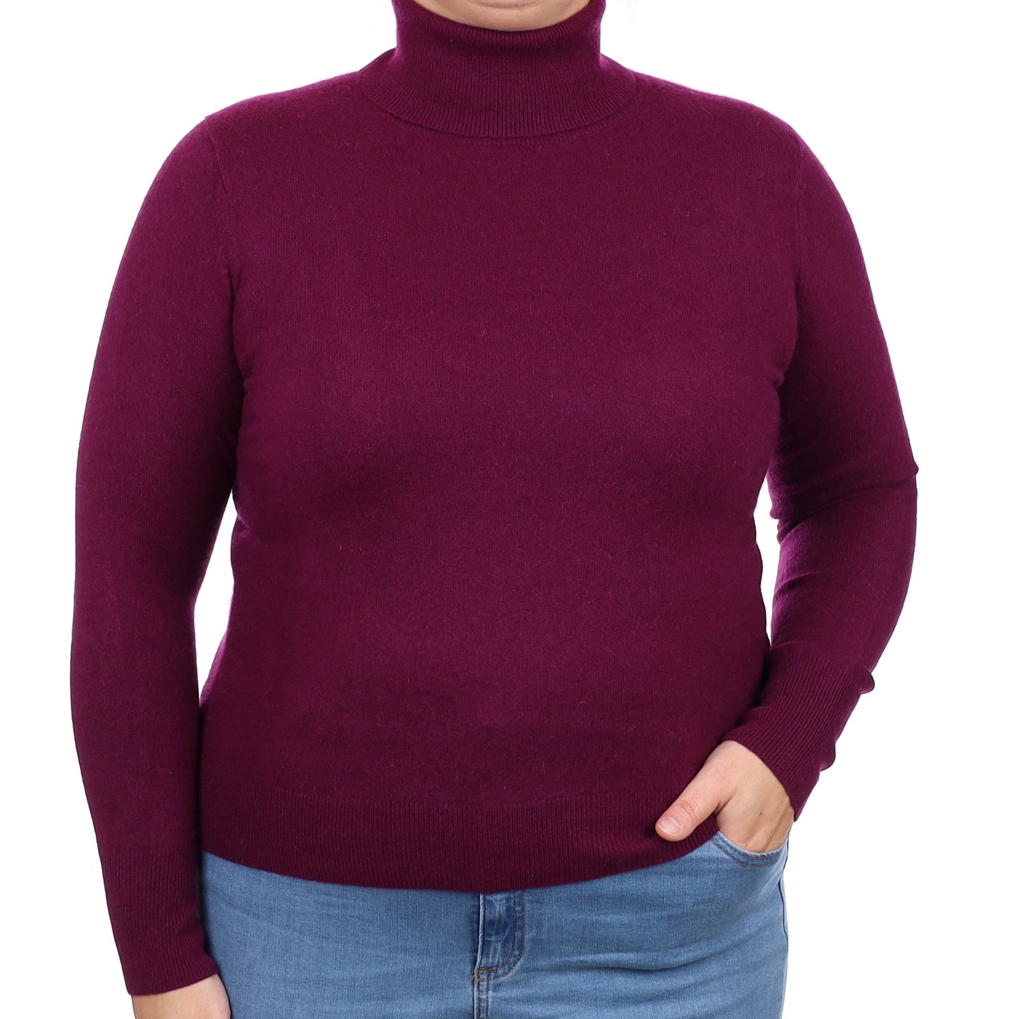 Mulberry Purple Cashmere Polo Neck Jumper Large