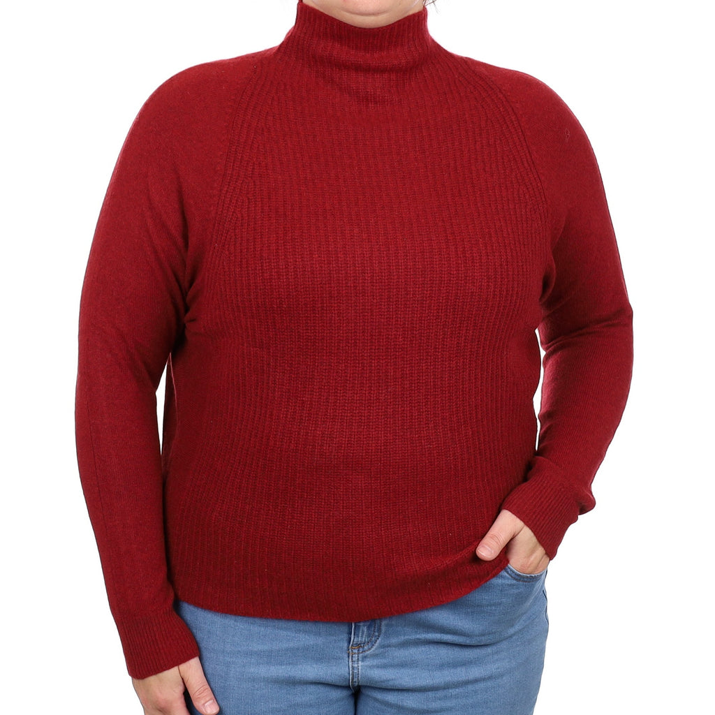 Burgundy Textured Batwing Cashmere Turtleneck Jumper Large