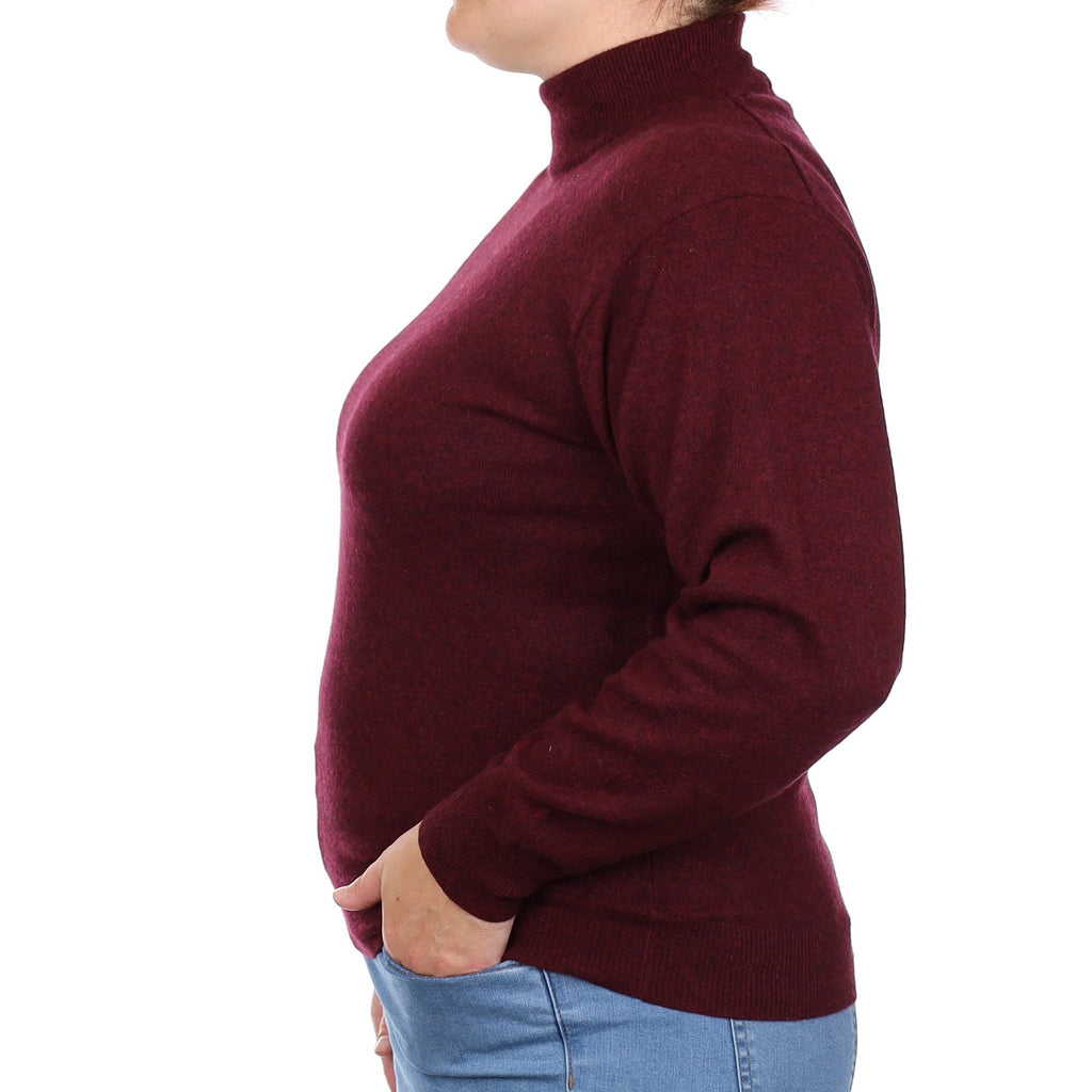 Wine Red Marl Cashmere Turtleneck Jumper Large