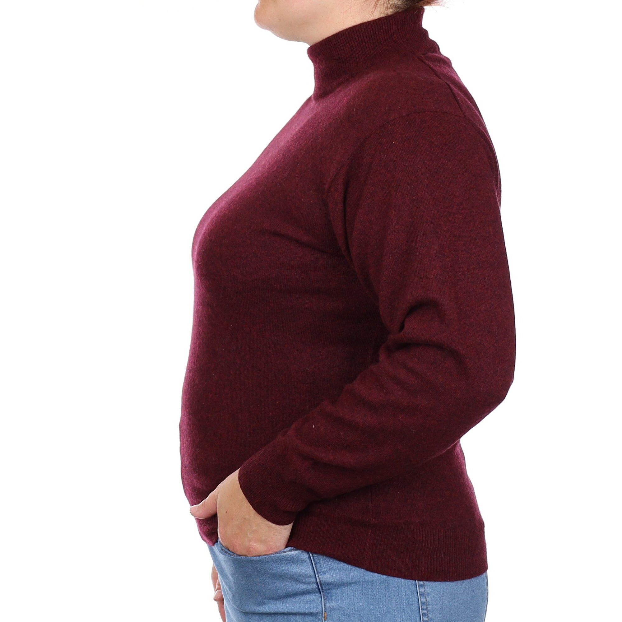 Wine Red Marl Cashmere Turtleneck Jumper Large
