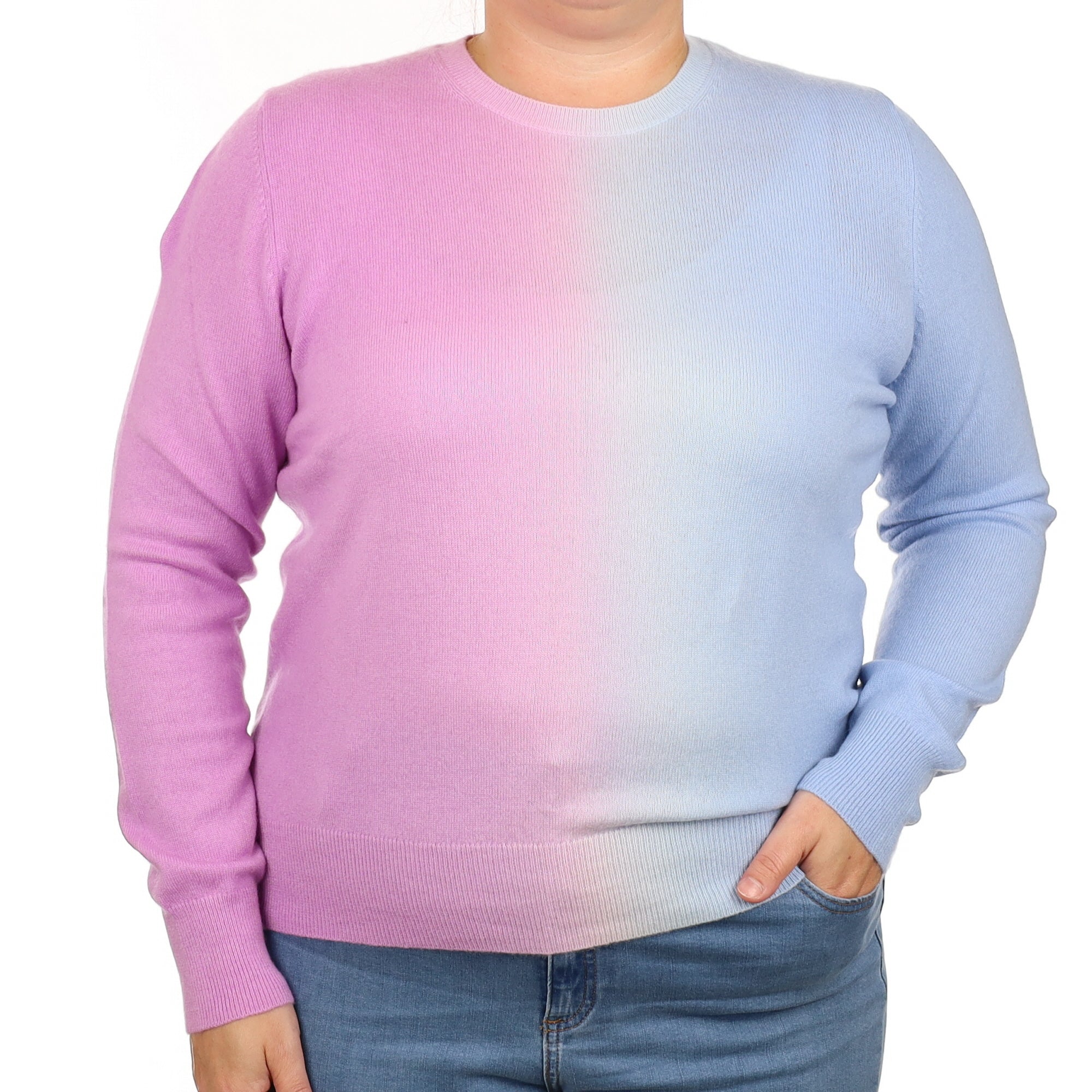 Lilac and Blue Ombré Cashmere Crew Neck Jumper Large