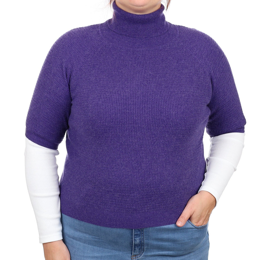 Amethyst Purple Cashmere Short Sleeved Polo Neck Jumper Large