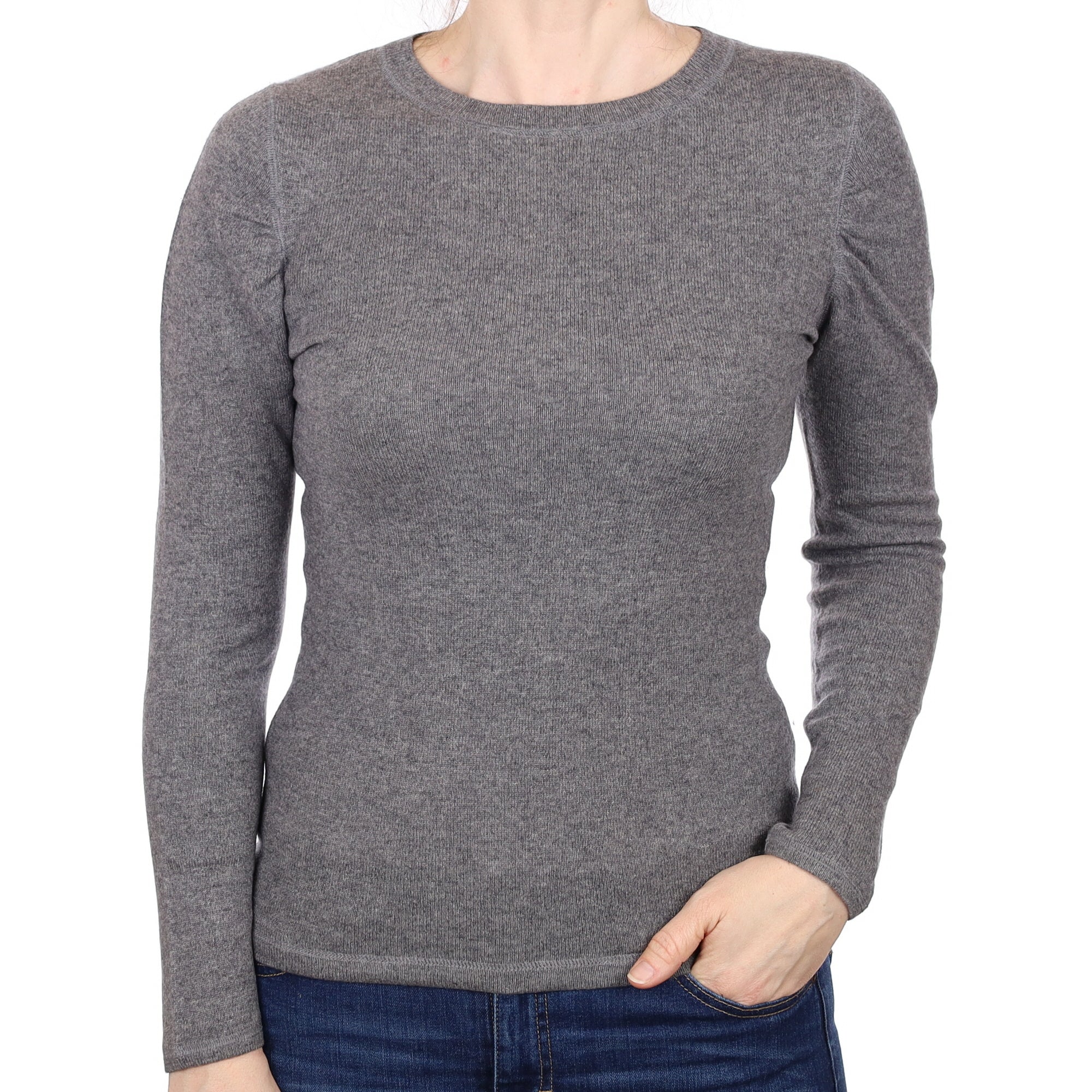 Slate Grey Cashmere Ruched Shoulder Crew Neck Jumper Small