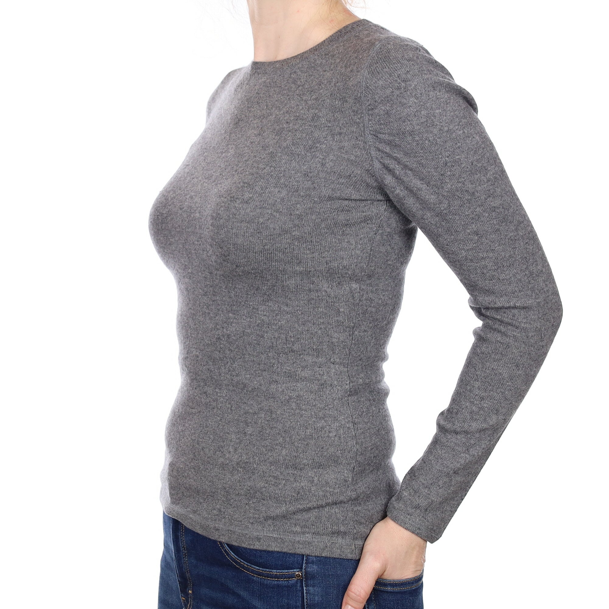 Slate Grey Cashmere Ruched Shoulder Crew Neck Jumper Small