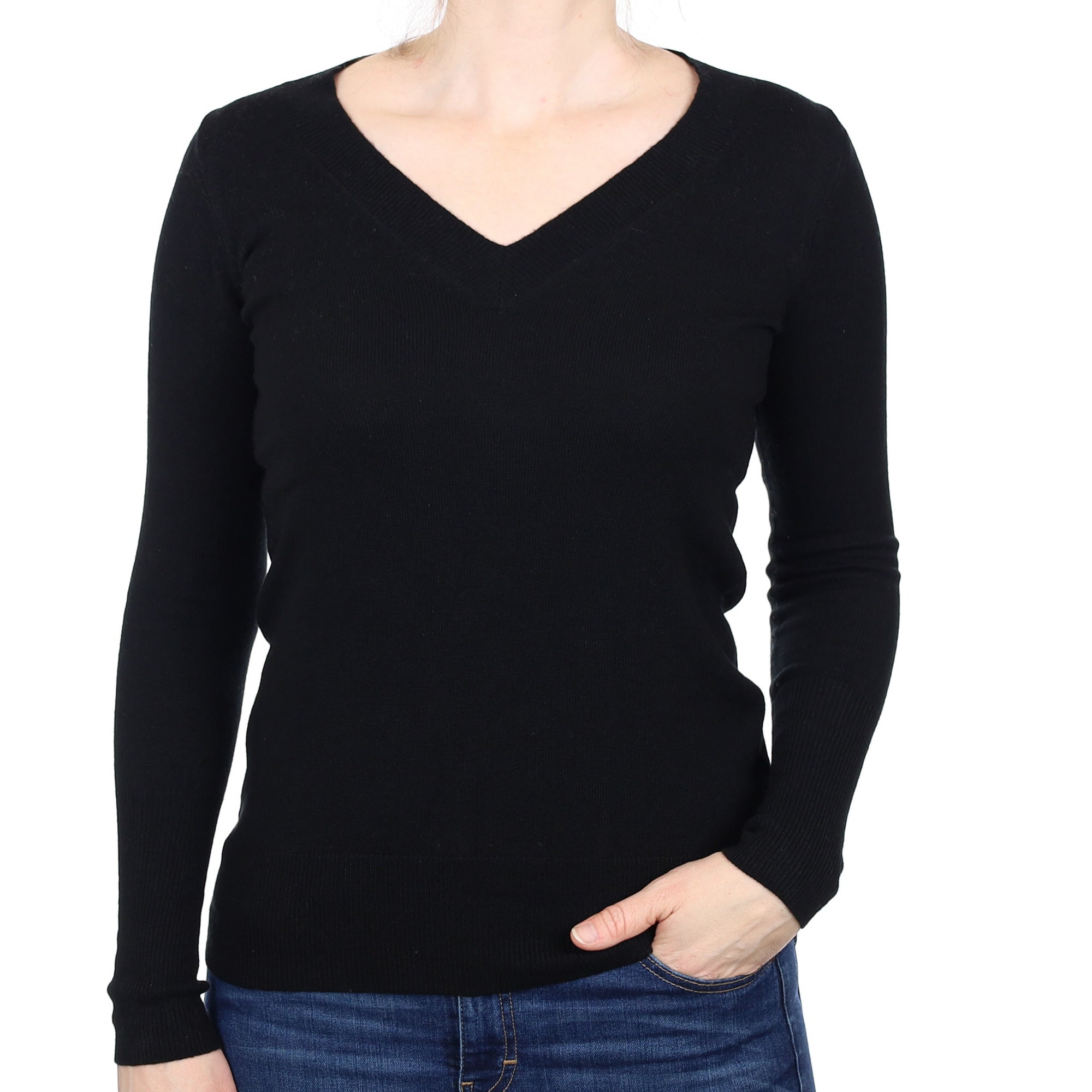 Black Cashmere V Neck Jumper Small