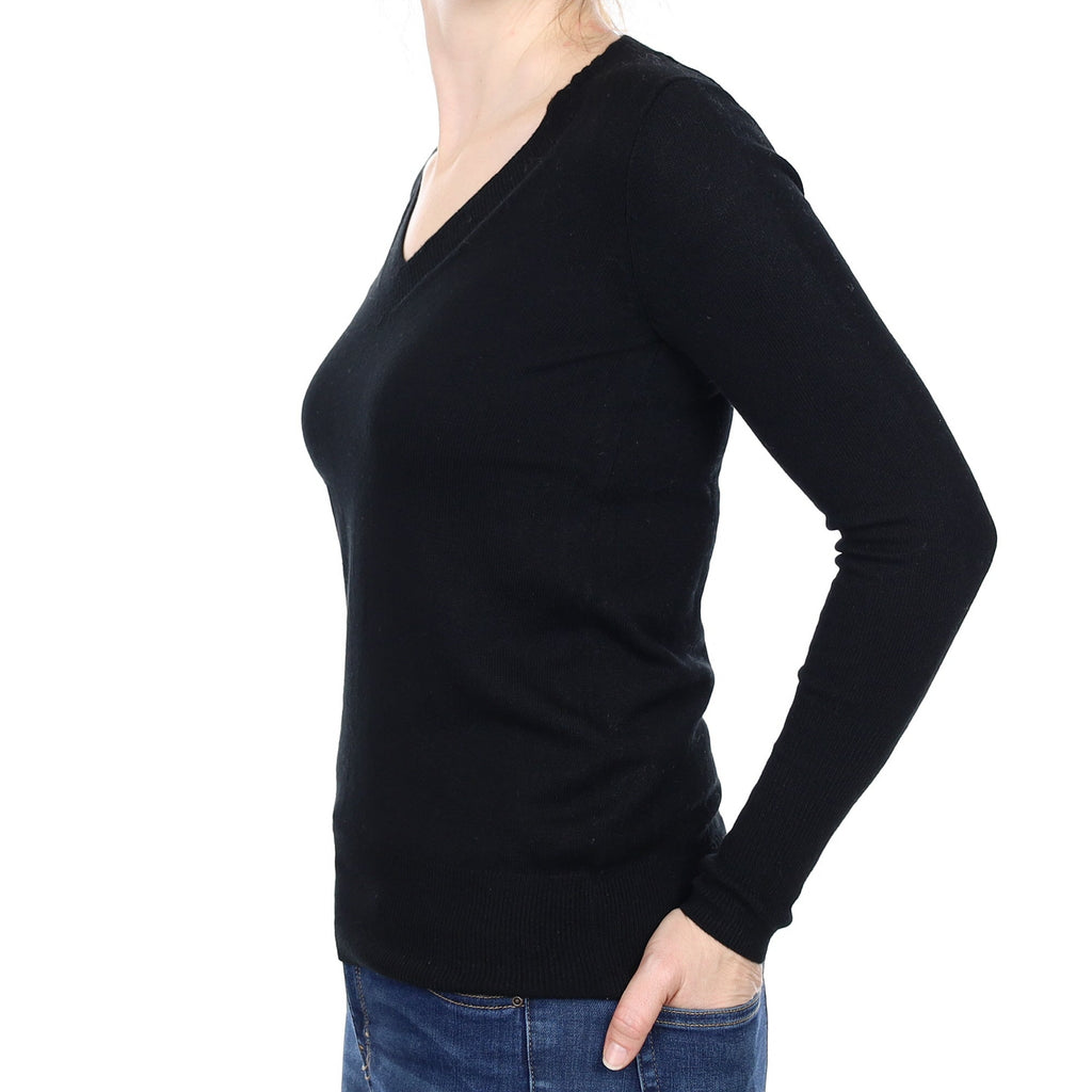 Black Cashmere V Neck Jumper Small