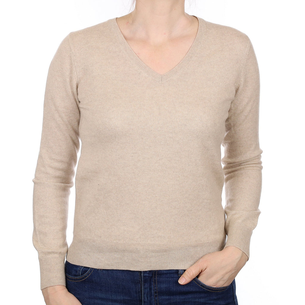 Fawn Cashmere V Neck Jumper Small