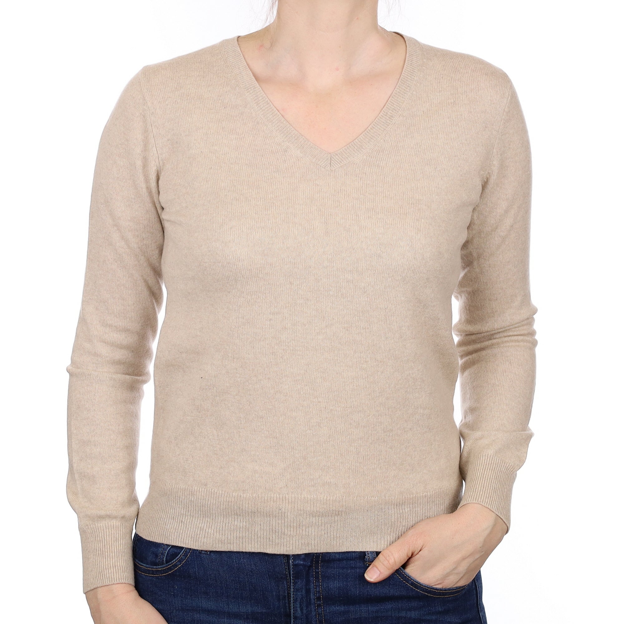 Fawn Cashmere V Neck Jumper Small