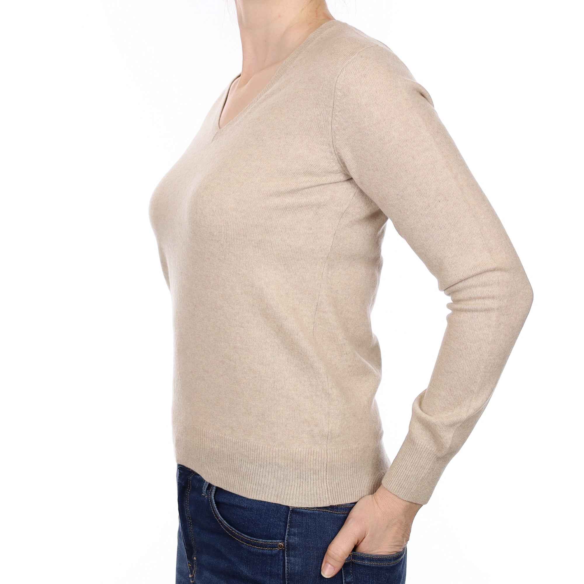 Fawn Cashmere V Neck Jumper Small