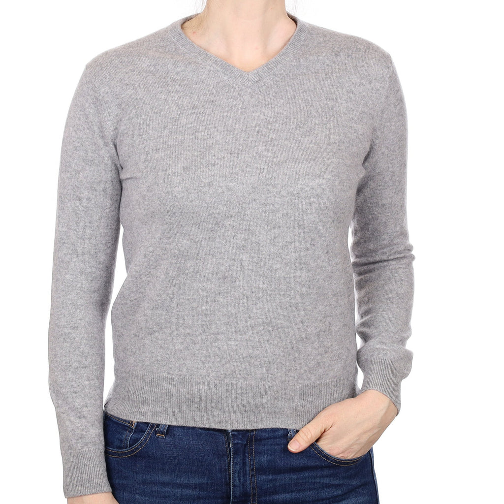 Smoke Grey Cashmere V Neck Jumper Small