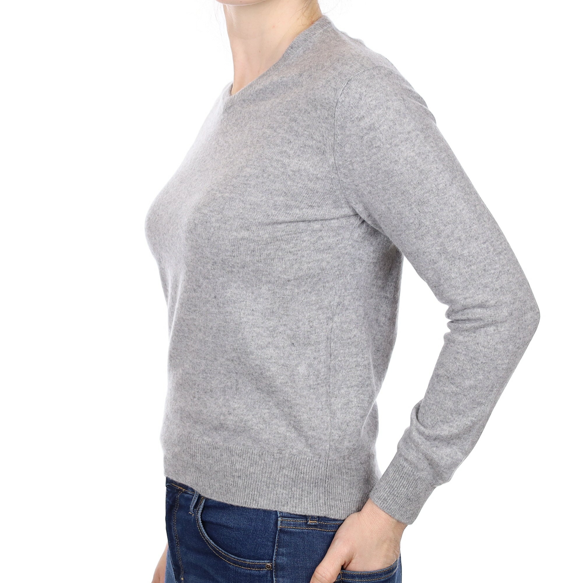 Smoke Grey Cashmere V Neck Jumper Small