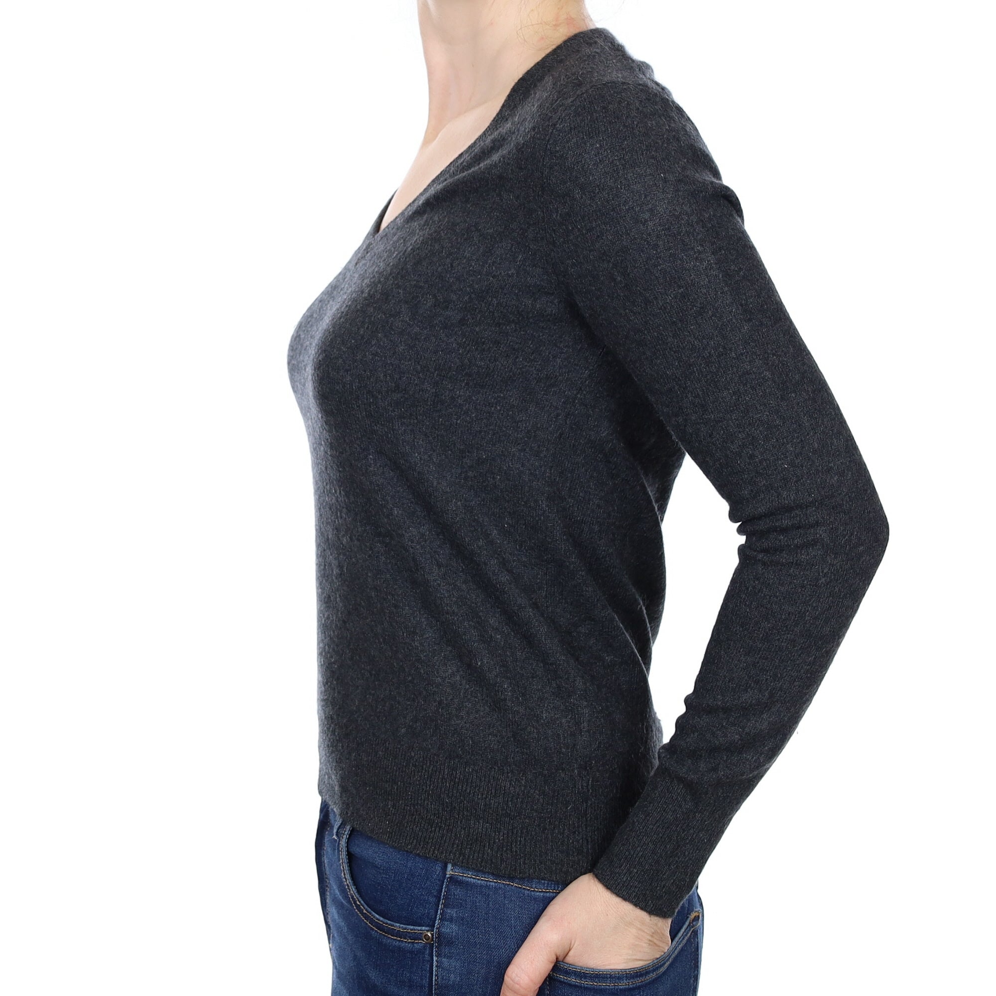 Charcoal Grey Cashmere V Neck Jumper Small