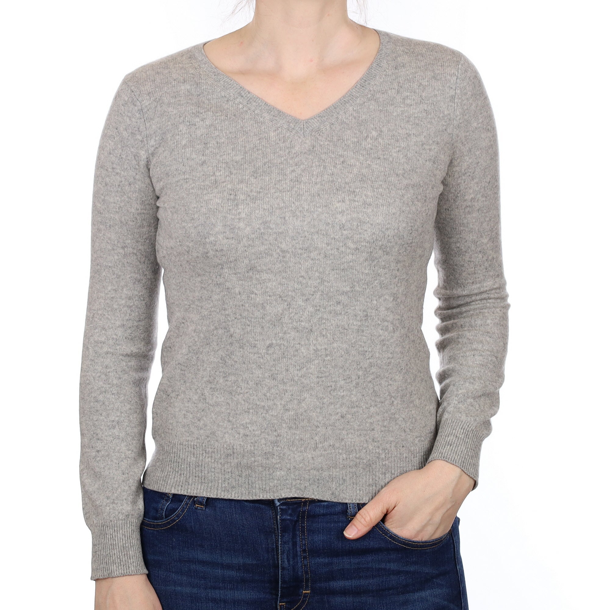 Smoke Grey Cashmere V Neck Jumper Small