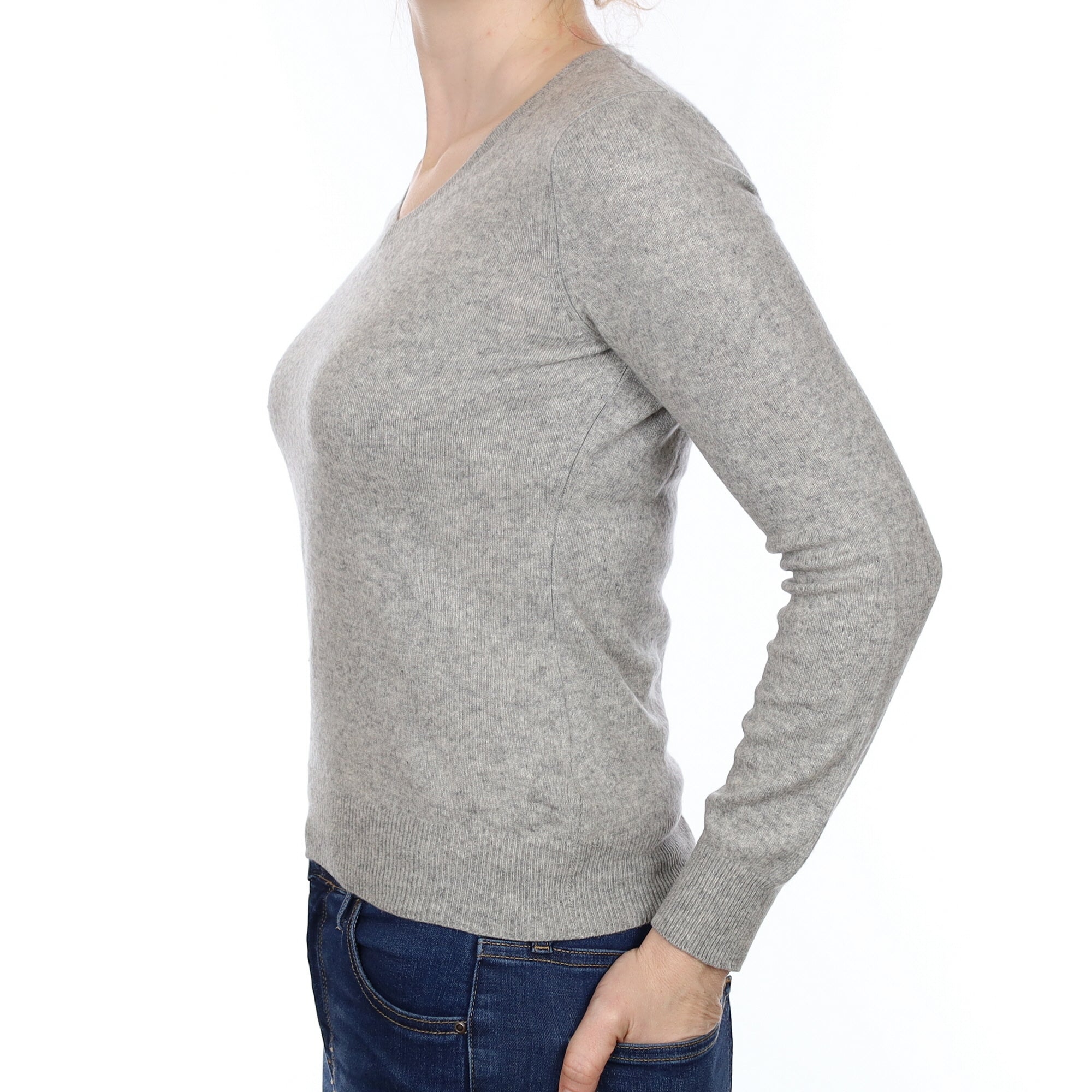 Smoke Grey Cashmere V Neck Jumper Small
