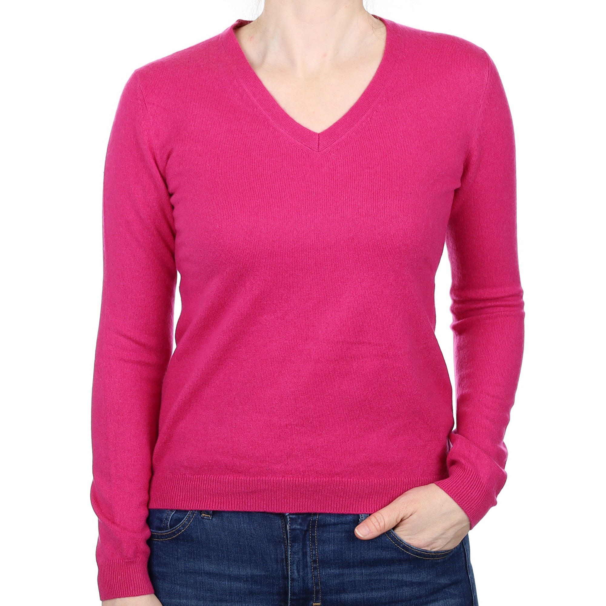 Magenta Pink Cashmere V Neck Jumper Small