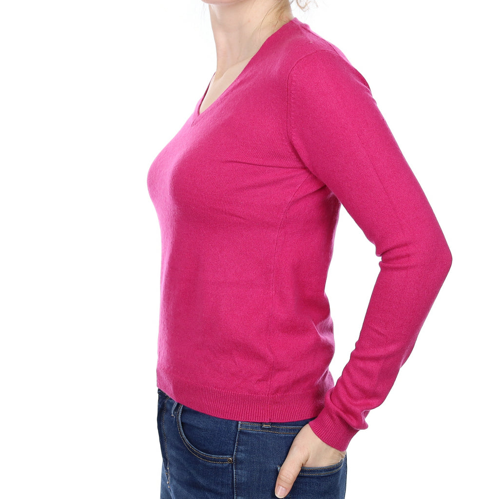 Magenta Pink Cashmere V Neck Jumper Small