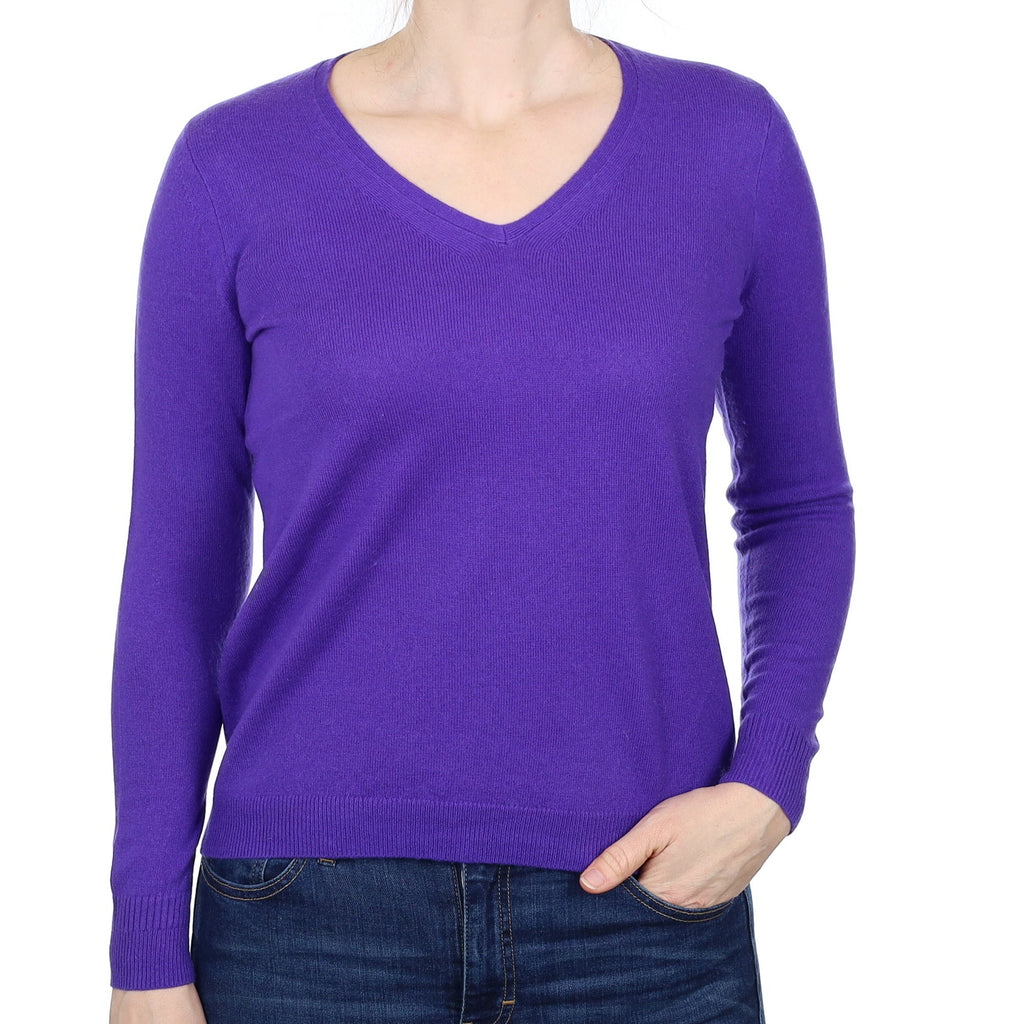 Pansy Purple Cashmere V Neck Jumper Small