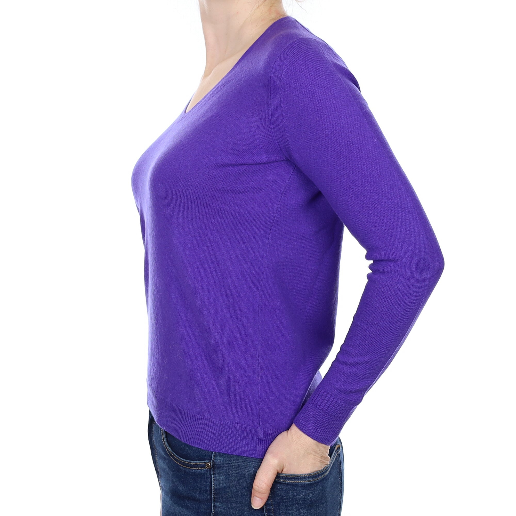 Pansy Purple Cashmere V Neck Jumper Small