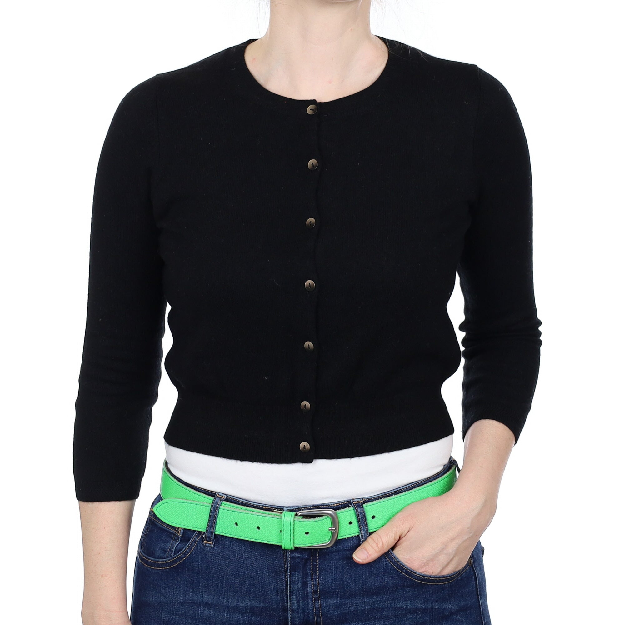 Black Cashmere Crew Neck Cardigan Small