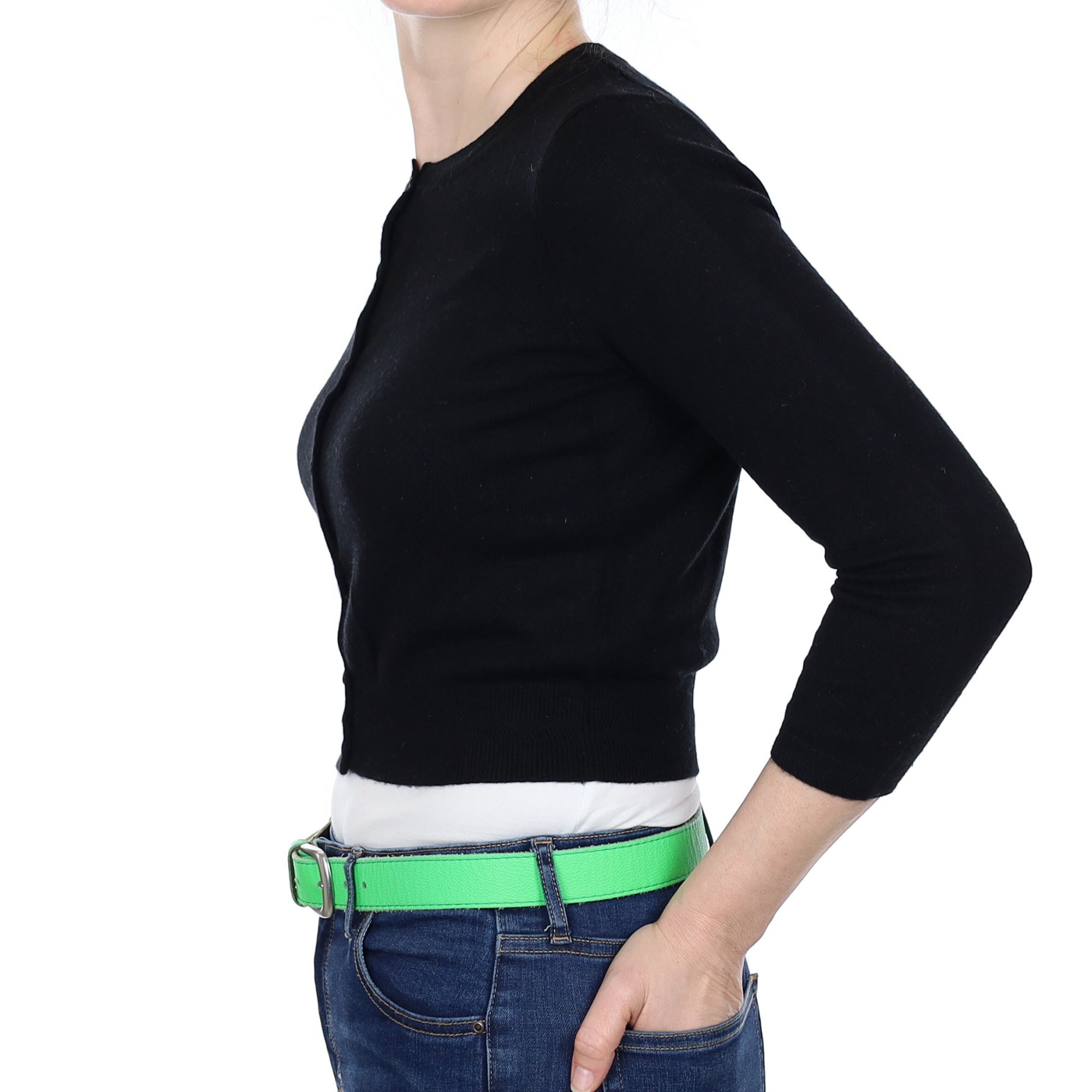 Black Cashmere Crew Neck Cardigan Small
