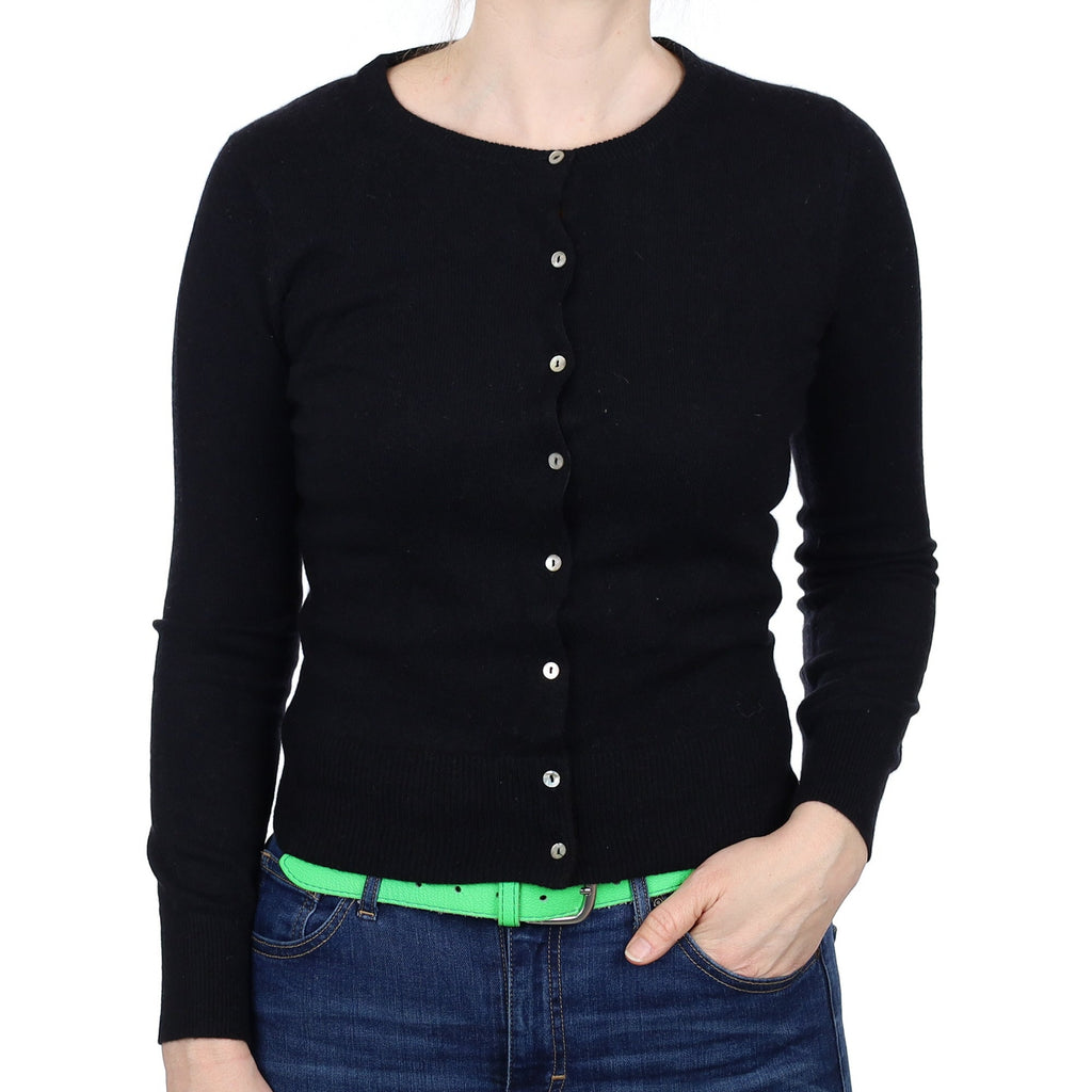 Black Cashmere Crew Neck Cardigan Small