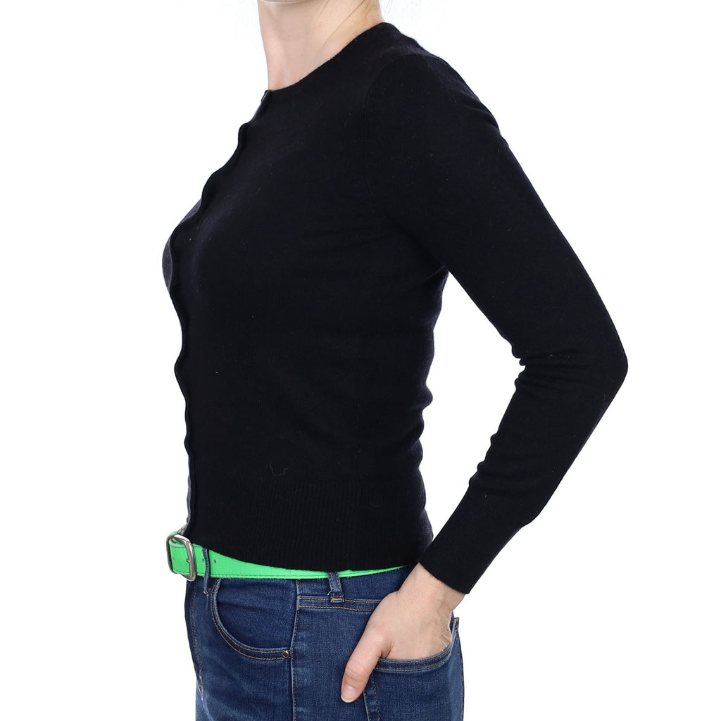 Black Cashmere Crew Neck Cardigan Small
