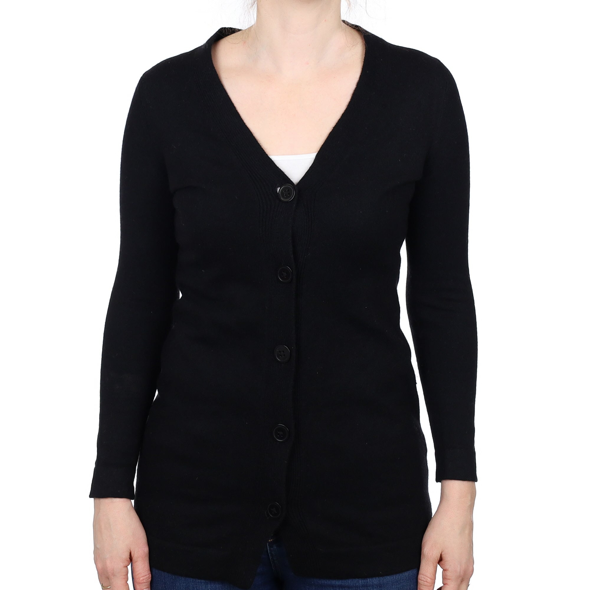 Black Cashmere Longline V Neck Cardigan Small