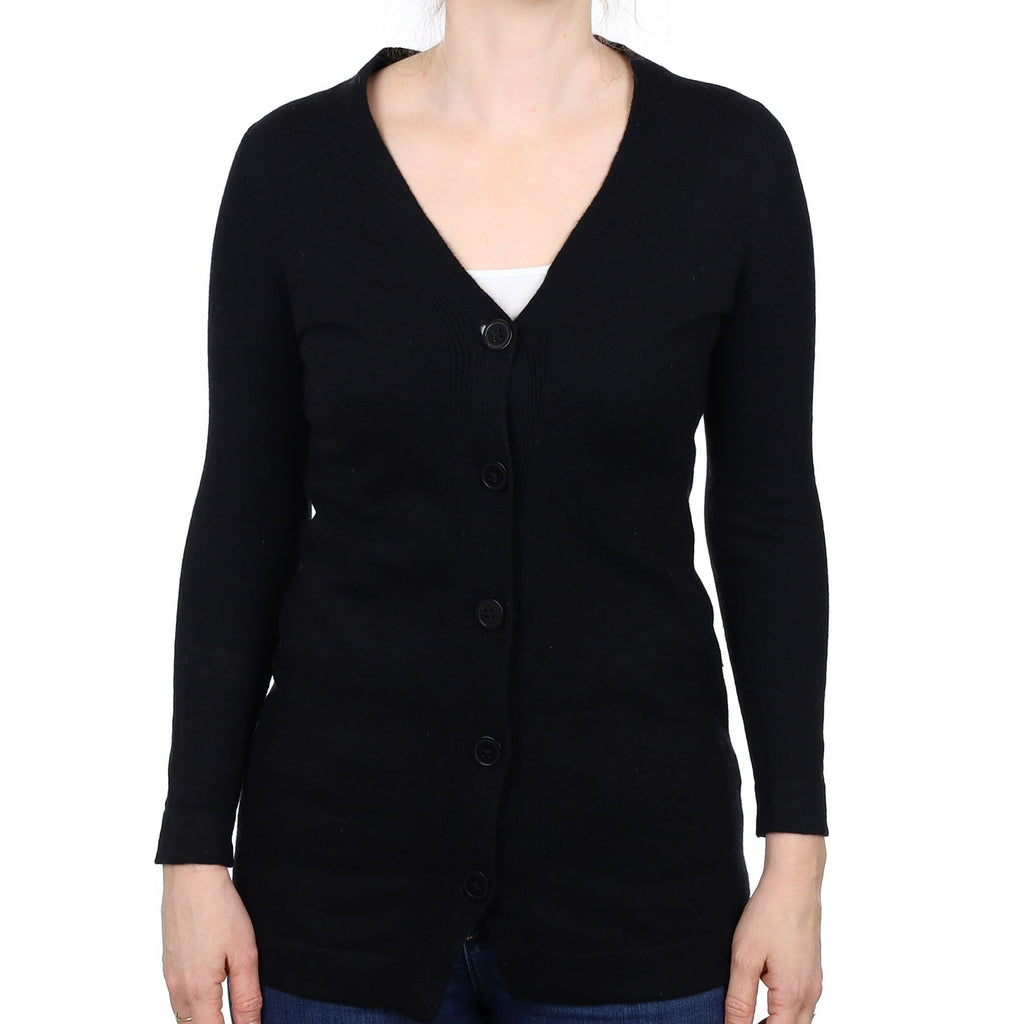 Black Cashmere Longline V Neck Cardigan Small