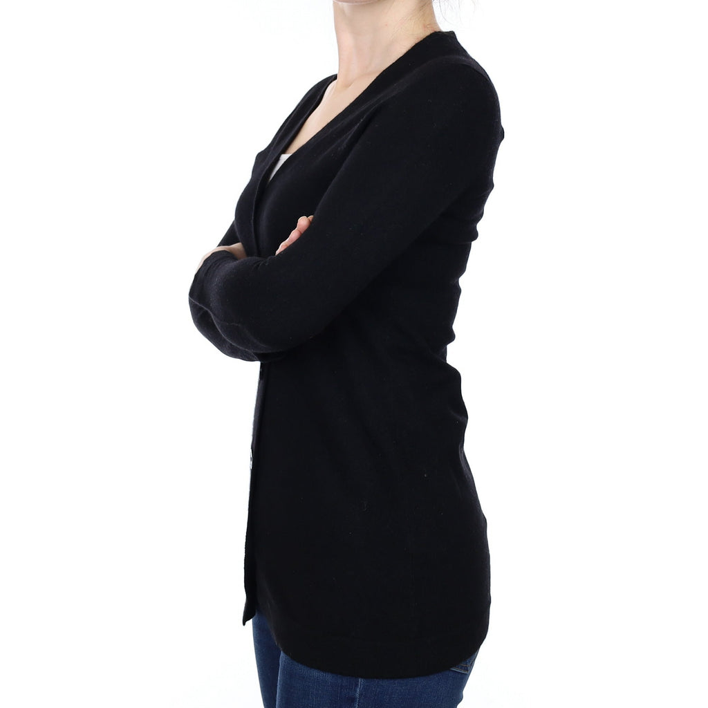 Black Cashmere Longline V Neck Cardigan Small