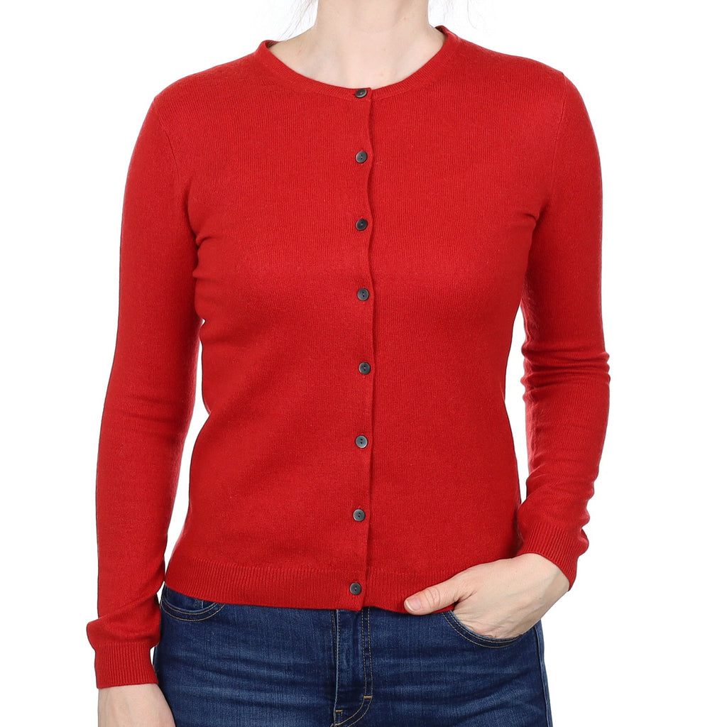 Spanish Red Cashmere Crew Neck Cardigan Small