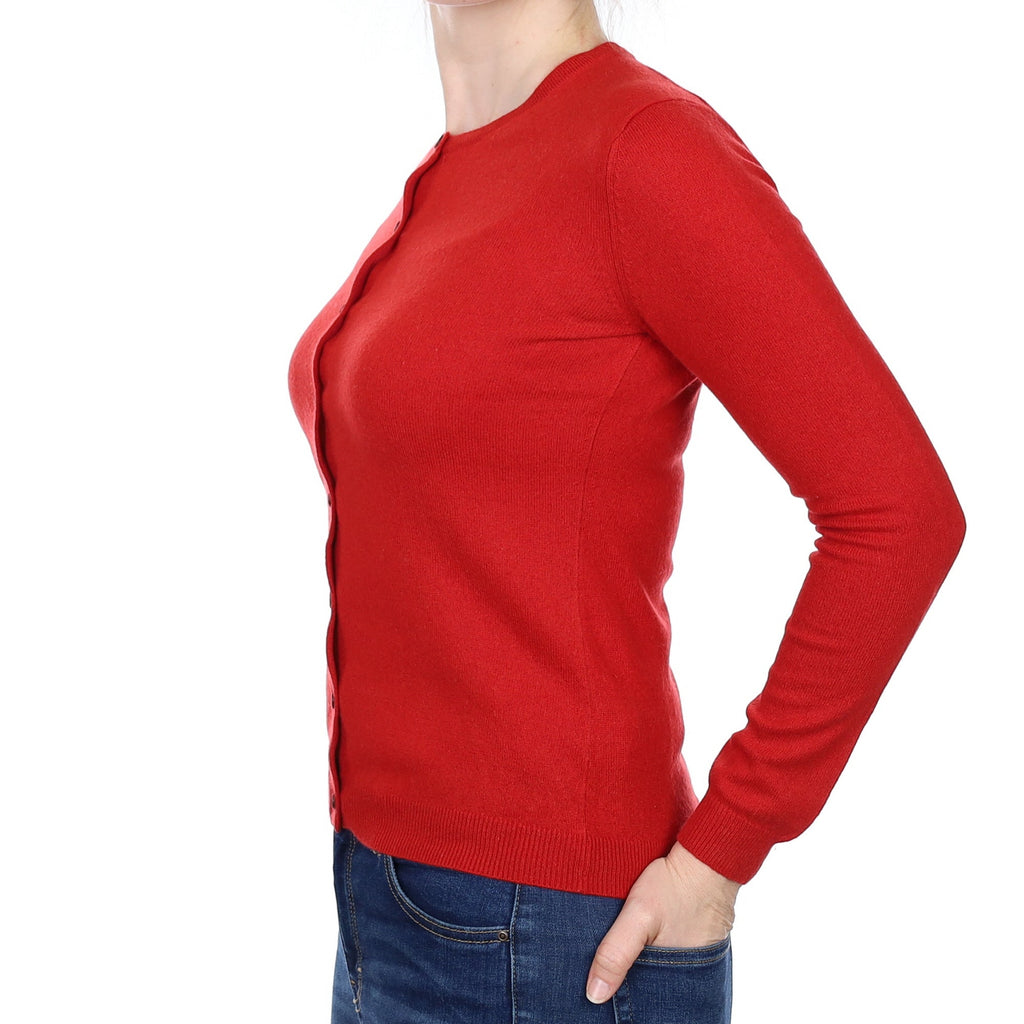 Spanish Red Cashmere Crew Neck Cardigan Small