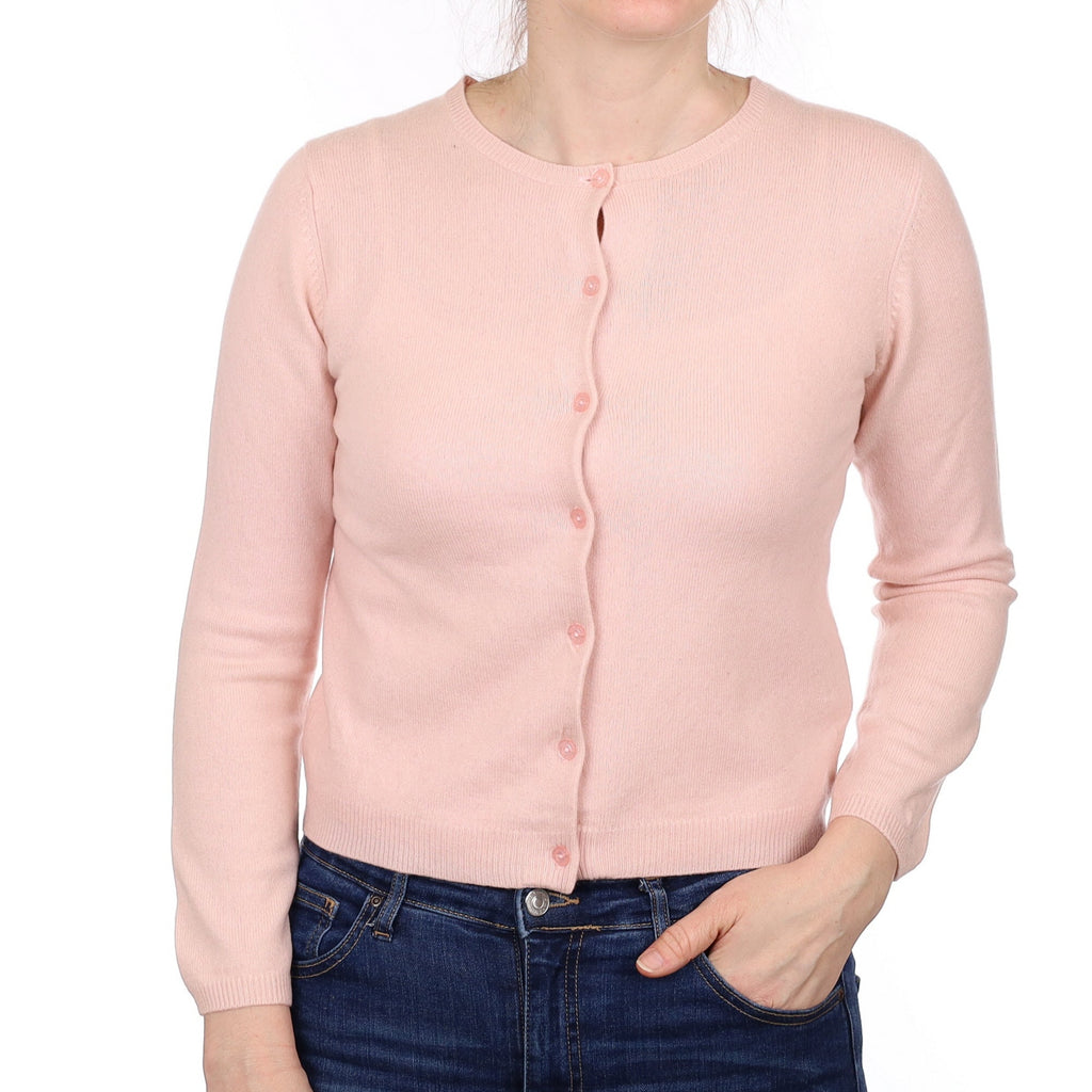 Shell Pink Cashmere Crew Neck Cardigan Small