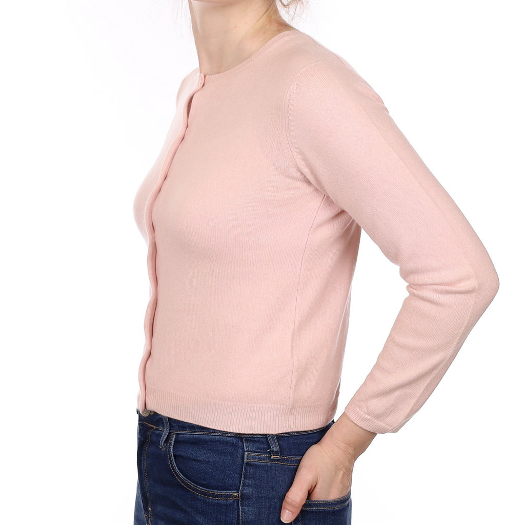 Shell Pink Cashmere Crew Neck Cardigan Small