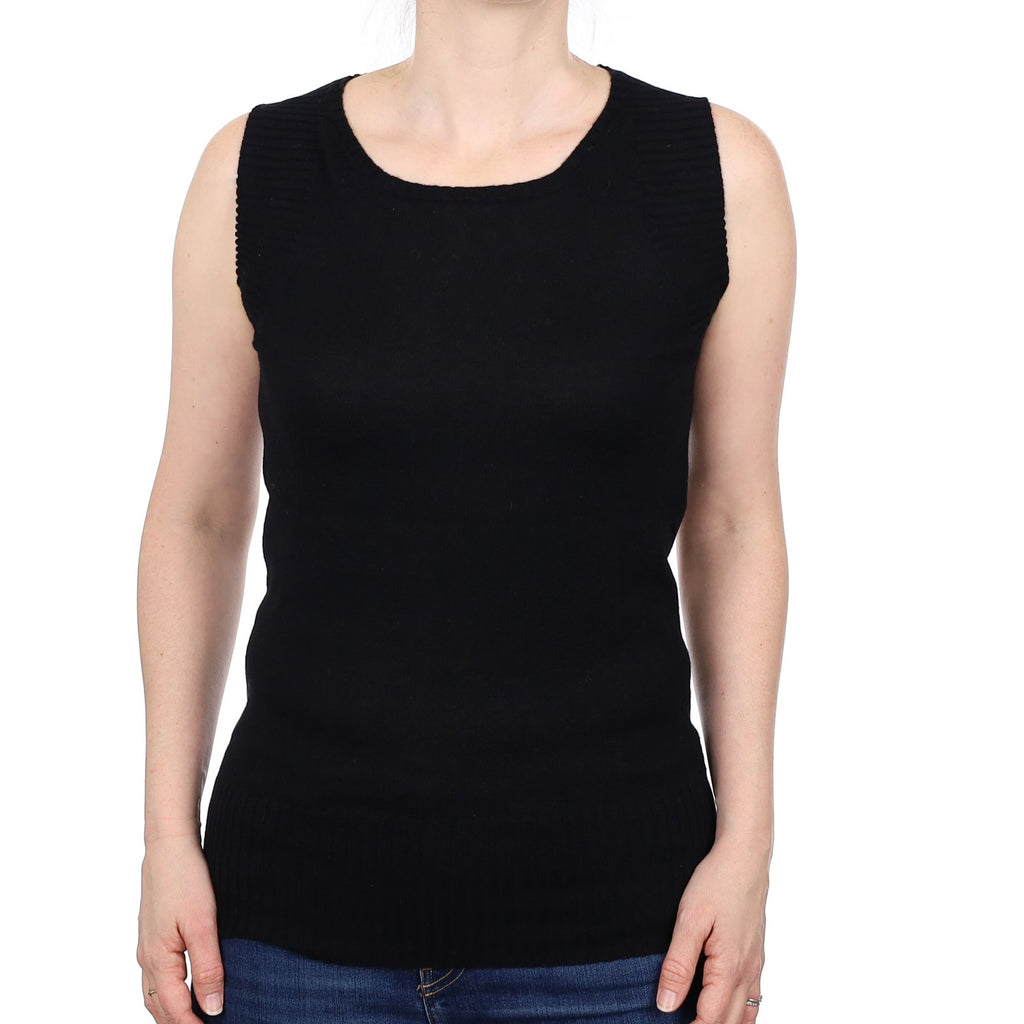 Black Cashmere Sleeveless Crew Neck Tank Top Small