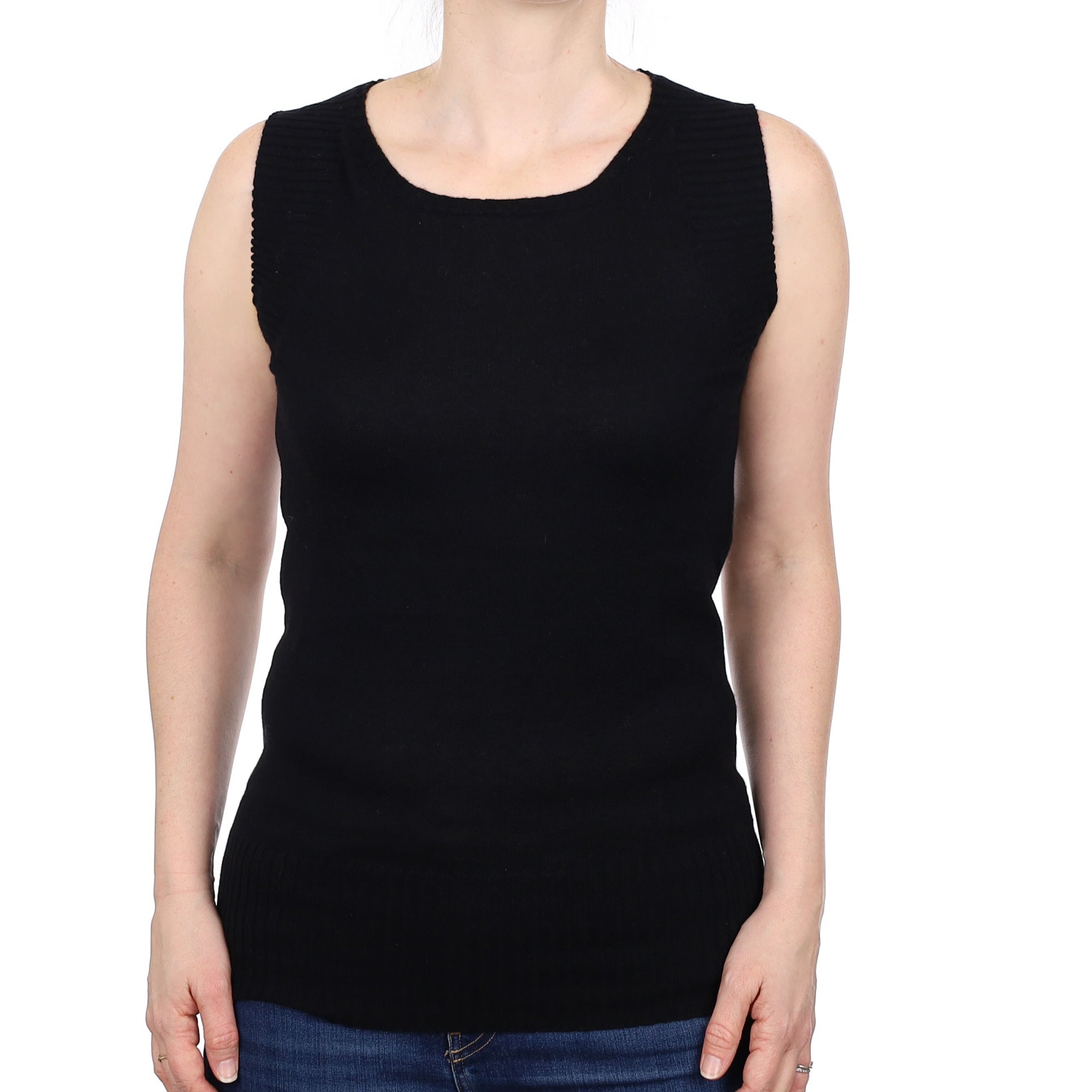 Black Cashmere Sleeveless Crew Neck Tank Top Small