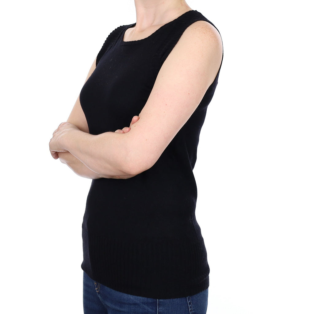 Black Cashmere Sleeveless Crew Neck Tank Top Small