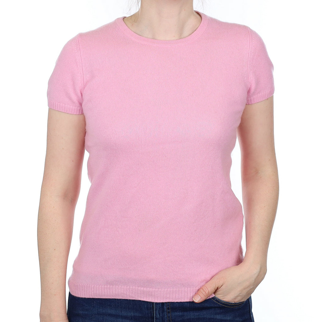 Sugar Mouse Pink Cashmere Short Sleeve Turtle Neck Jumper Small